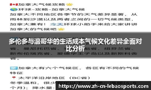 多伦多与温哥华的生活成本气候文化差异全面对比分析
